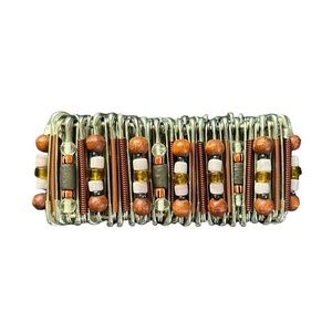 Handmade Artisan Chunky Beaded Safety Pin Bracelet Grunge Unisex Bohemian Boho